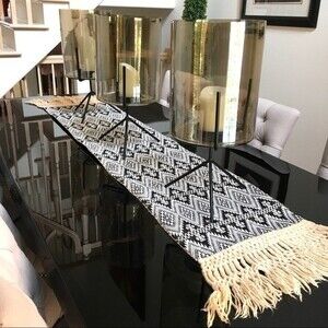Geometric Print Fringed Boho Table Runner NWOT